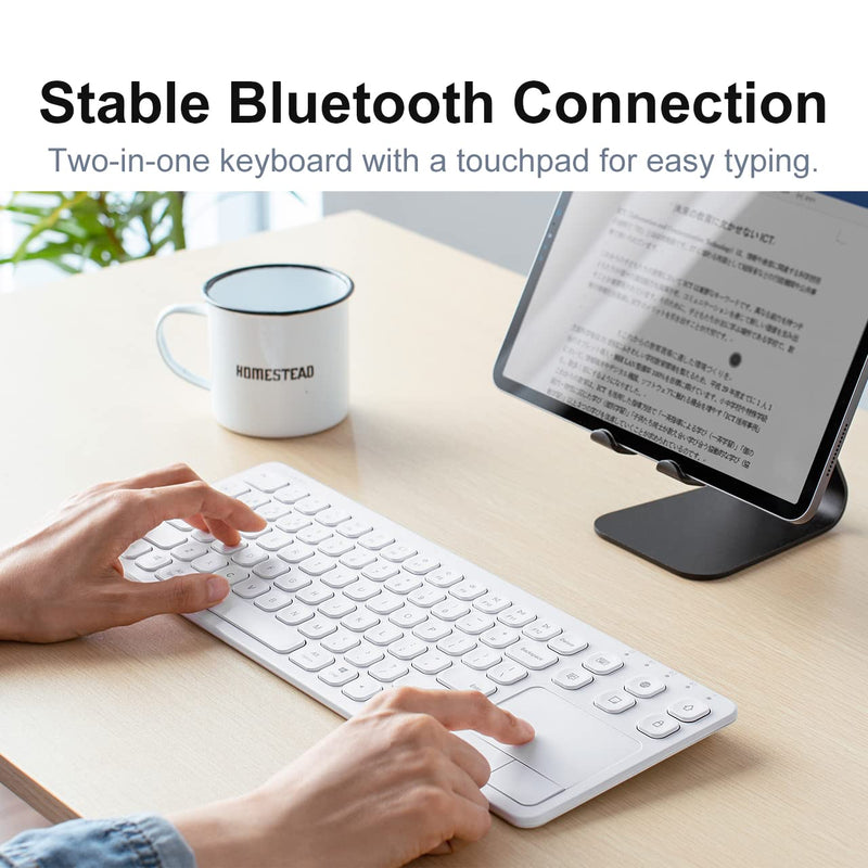 [Australia - AusPower] - SANWA Multi Device Bluetooth Keyboard with Touchpad, Rechargeable Keypad with Trackpad for Laptop Desktop Computer PC iPad/iPhone Tablet, Compatible with MacBook, Windows, Android, iOS, White 