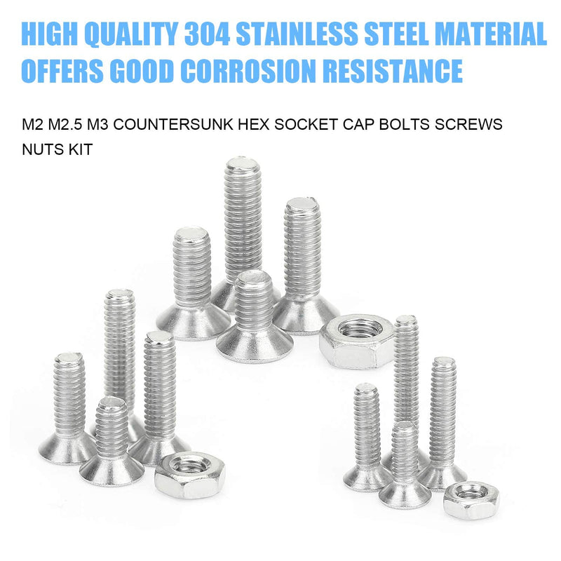 [Australia - AusPower] - DYWISHKEY 600 PCS Metric M2 M2.5 M3, 304 Stainless Steel Flat Head Countersunk Socket Cap Bolts Screws Nuts Assortment Kit with Hex Wrenches 