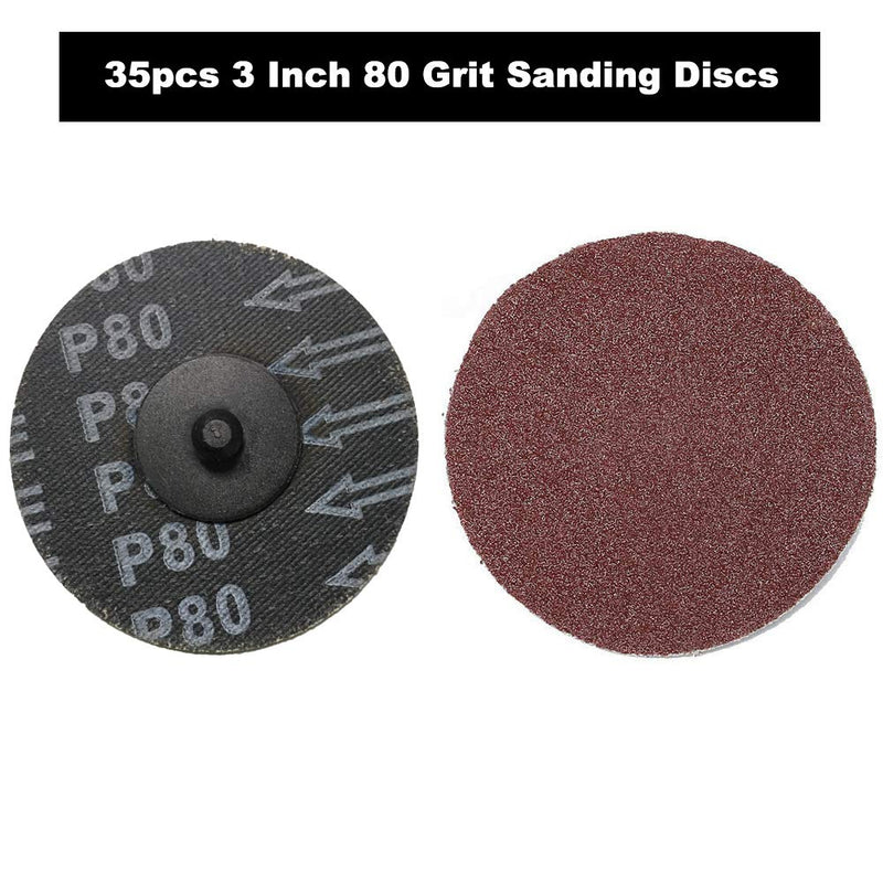 [Australia - AusPower] - Saiper 35pcs 3 Inch 80 Grit Sanding Discs Roloc Roll Lock Aluminium Oxide Sanding and Grinding Discs for Surface Prep Strip Grind Polish Finish Burr Rust Paint Removal 