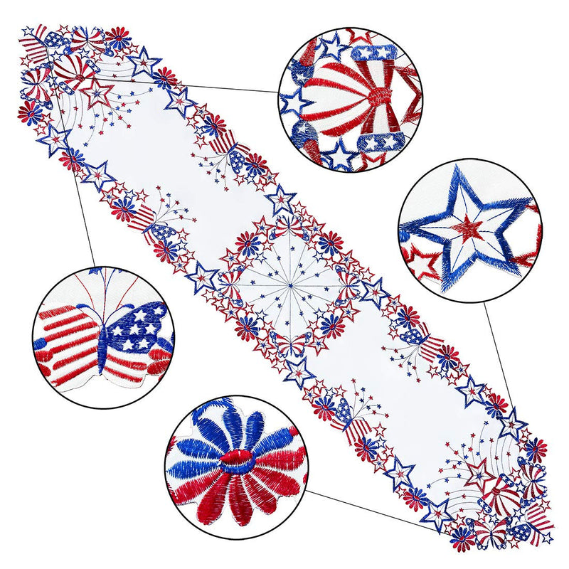 [Australia - AusPower] - Simhomsen July 4th Holiday Patriotic Table Runners for American Independence Day, Memorial Day, Embroidered Stars, Butterflies and Flowers (14 × 69 Inches) 14 × 69 Inches 