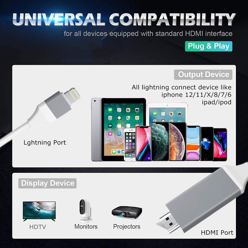 [Australia - AusPower] - [Apple MFi Certified] Lightning to HDMI Digital AV Adapter Cable, Compatible with iPhone iPad to HDMI Cable 2K HD TV Connector Cord for iPhone/iPad/iPod on TV/Projector/Monitor 6.6FT 