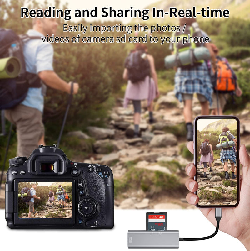 [Australia - AusPower] - USB C SD Card Reader Micro SD Viewer 3-in-1 Card Reader for iPad Pro USB-C to USB / SD / TF Card Adapter for MAC Simultaneous Reading Trail Cameras Viewer for Android 