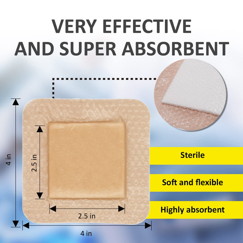 [Australia - AusPower] - Polynew Silicone Foam Dressing with Border, Adhesive 4"x4" Waterproof Wound Dressing Bandage for Wound Care 12 Packs 