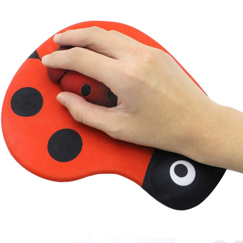 [Australia - AusPower] - PCTC Mouse Pad, Red Cute Ladybug Comfortable Gel Wrist Support Mouse Pad - Ergonomic Gaming Desktop Mouse Pad Wrist Rest -Gaming Mouse Pad, Non-Slip PU Base for Computer, Laptop, Home, Office&Travel 