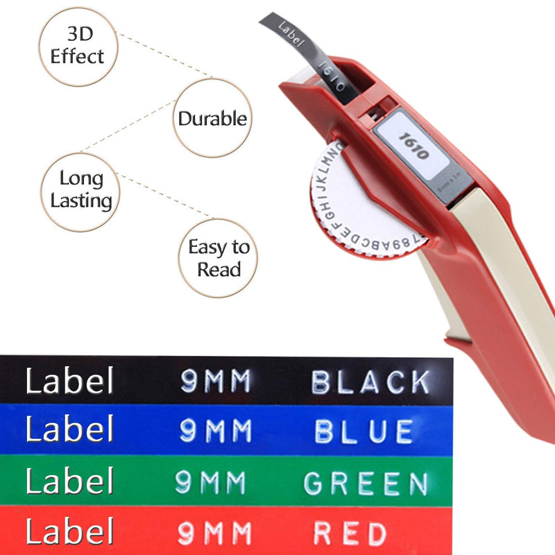 [Australia - AusPower] - Pristar Compatible Label Tape Replacement for Dymo 3D 3/8 in x 9.8 ft Plastic Embossing Label Tapes 9mm for Dymo Organizer Xpress Pro Label Maker, White on Black/Red/Blue/Green/Light Yellow, 10-Pack ‎black/Red/Blue/Yellow/Green 