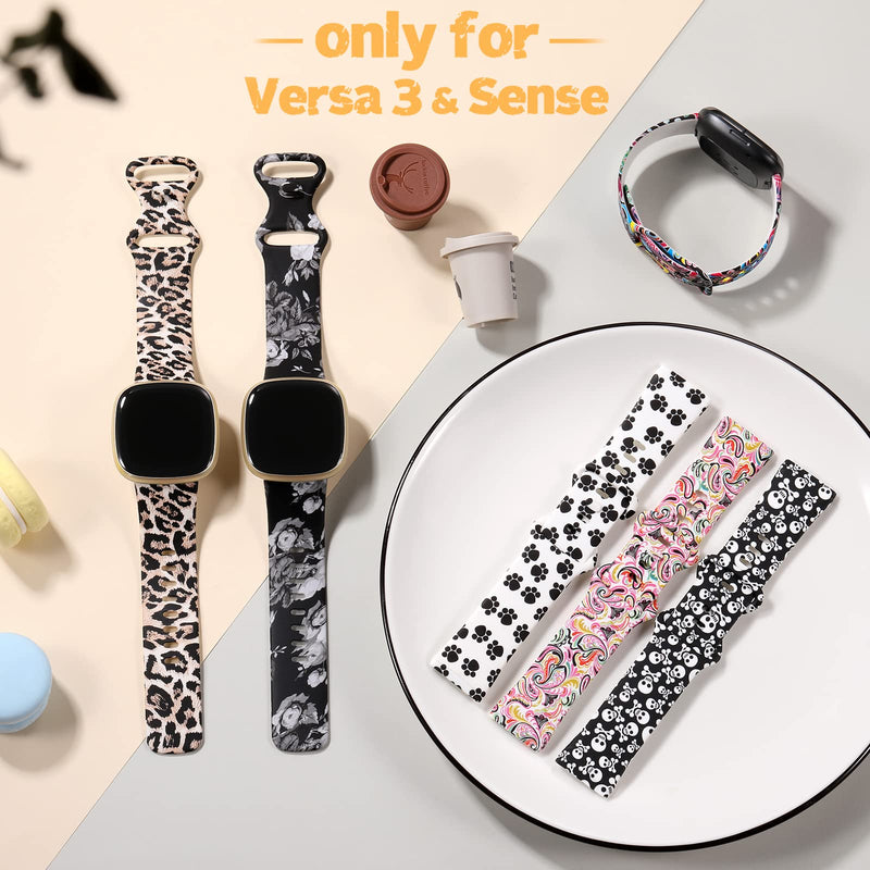[Australia - AusPower] - Maledan Compatible with Fitbit Sense and Fitbit Versa 3 Bands for Women Girls, Soft Pattern Printed Floral Band Accessories Replacement for Versa 3/ Sense Smart Watch, Small Gray Floral S: 5.5" - 7.2" 