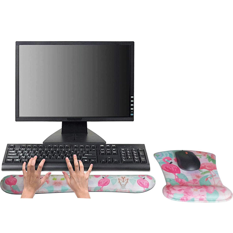 [Australia - AusPower] - HAPLIVES Ergonomic Keyboard Wrist Rest Pad and Mouse Pad Wrist Support Set with Non-Slip Backing Memory Form-Filled, Easy-Typing and Pain Relief for Gaming Office Computer Laptop (Pink Two Flamingos) Pink Two Flamingos 