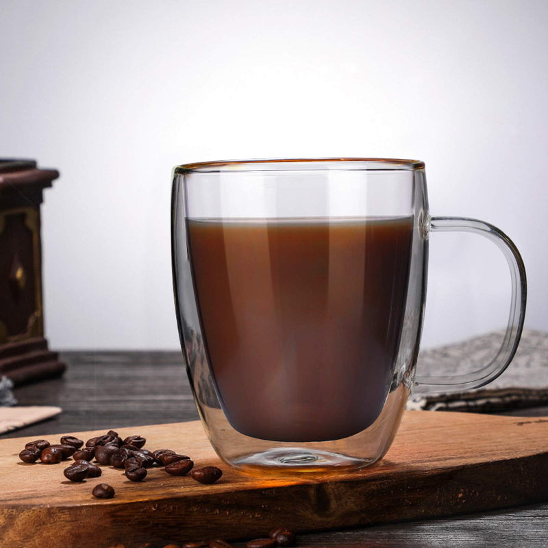 [Australia - AusPower] - Glass Coffee Mug, Double Wall Insulated Glass Cup 12 Oz Heat-resistant Clear Coffee Mug for Tea Coffee Latte Espresso Cappuccino and Beverage, Set of 1 (Round) 