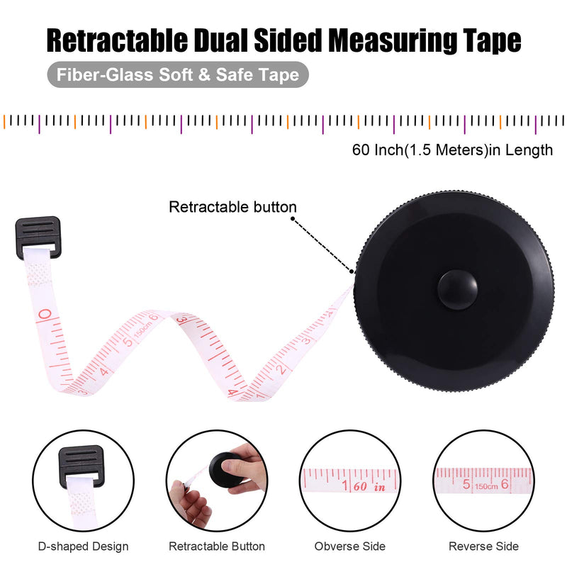[Australia - AusPower] - Measuring Tape Retractable, 60 Inch Soft Fabric Tape Measure for Body, Push Button Sewing Measurement Tape for Cloth Waist(10 Pack) 10 Colors Package 