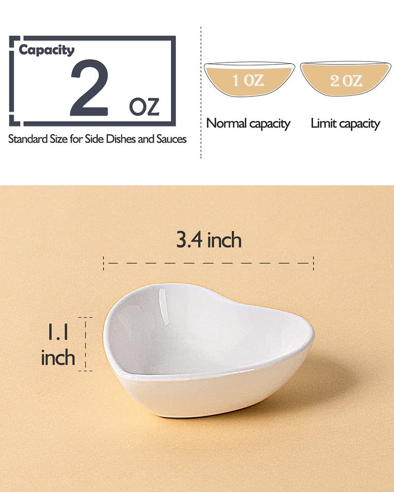 [Australia - AusPower] - Delling Mini Soy Sauce Dish, Heart Shaped Porcelain Small Dipping Bowls Set, Dipping Sauce Dish for Seasonings, Sushi, Appetizers and Best Choice for Mother's Day Gifts-2 Oz, White, Set of 6 