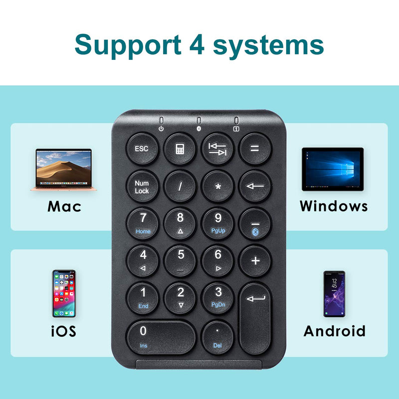 [Australia - AusPower] - SANWA Bluetooth Numeric Keypad, Rechargeable Wireless Ten Key Number Pad, 22-Key Portable & Slim Financial Accounting Numpad for Laptop Computer, Compatible with MacBook, Windows, Android, iOS, Black 