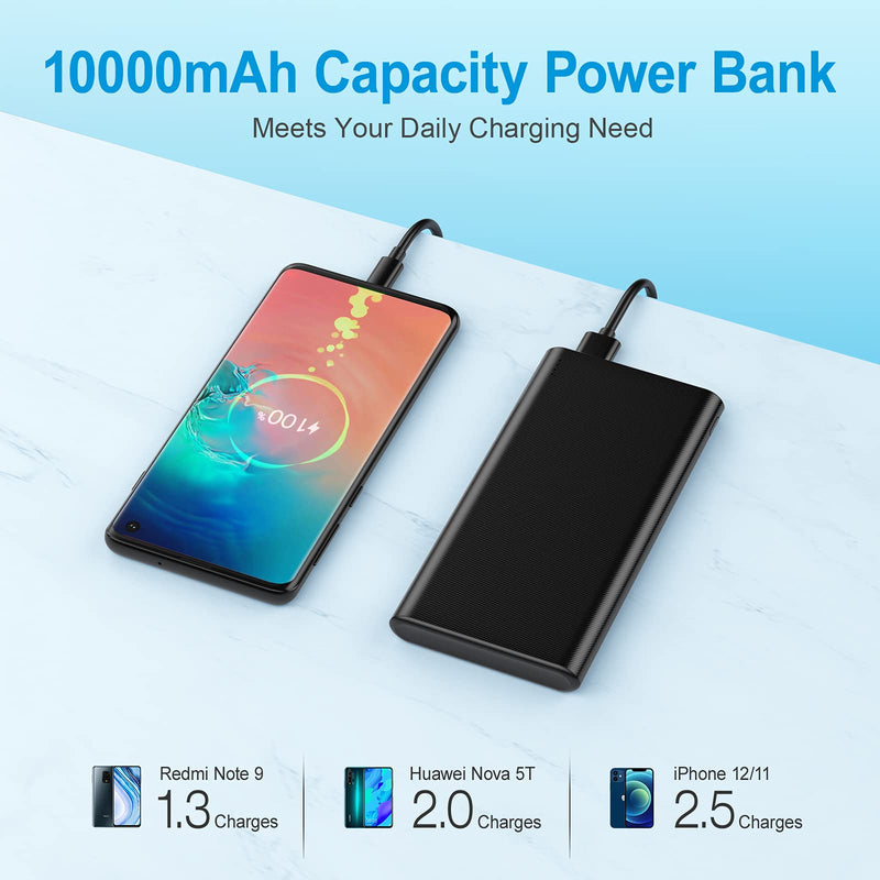 [Australia - AusPower] - Slim Portable Charger, BABAKA 10000mAh USB C Power Bank, Ultra-Compact Dual Outputs, Micro & Type C USB Input External Cell Phone Battery Pack for iPhone 11/12, Samsung Galaxy and More 10000mAh Slim Power Bank - Dual Inputs & Outputs 