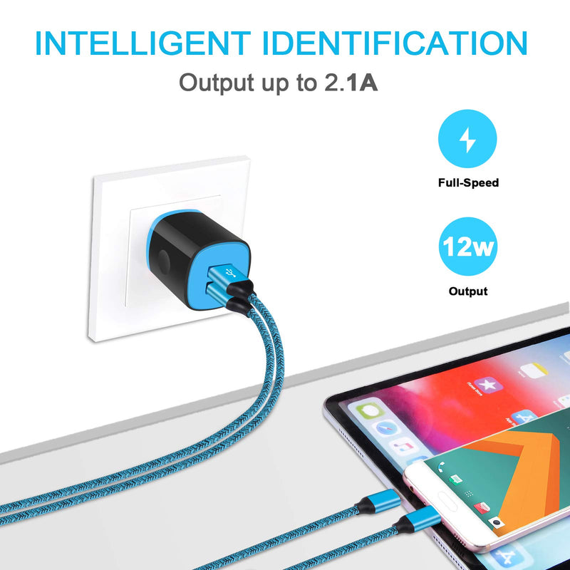 [Australia - AusPower] - USB Wall Charger Fast Charging for Samsung Galaxy S22/S21+/S20 FE/S10E/S9/S8,Note 22/20 Ultra/10/9/8,A50/A20/A21/A51/A71/A10E/A11/A12/A32,Moto G Power/G Stylus/G Fast,Phone Charger Head,Type C Cable 2+2 Charger Kit(Blue) 