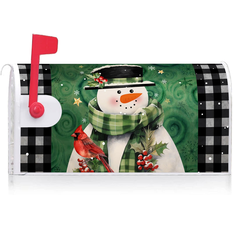 [Australia - AusPower] - Texupday Winter Snowman With Cardinal Buffalo Check Plaid Decoration Mailbox Cover With Magnetic Strip Holiday Mailbox Wraps Post Letter Box Cover Standard Size 21" X 18" for Garden Outdoor Yard Decor 
