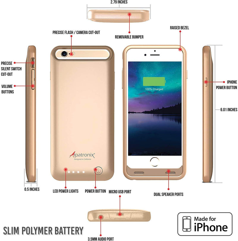 [Australia - AusPower] - iPhone 6S/6 Battery Case, MFi Certified Slim Protective Extended Charging Case with Built-in Polymer Battery Compatible with iPhone 6S & iPhone 6 (4.7 inch) BX140 - Gold 