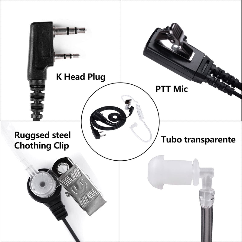 [Australia - AusPower] - POSREHC Walkie Talkie Earpiece with Mic PTT 2 Pin Covert Air Acoustic Tube Earpiece for Two Way Radio Headsets (10Pack) 