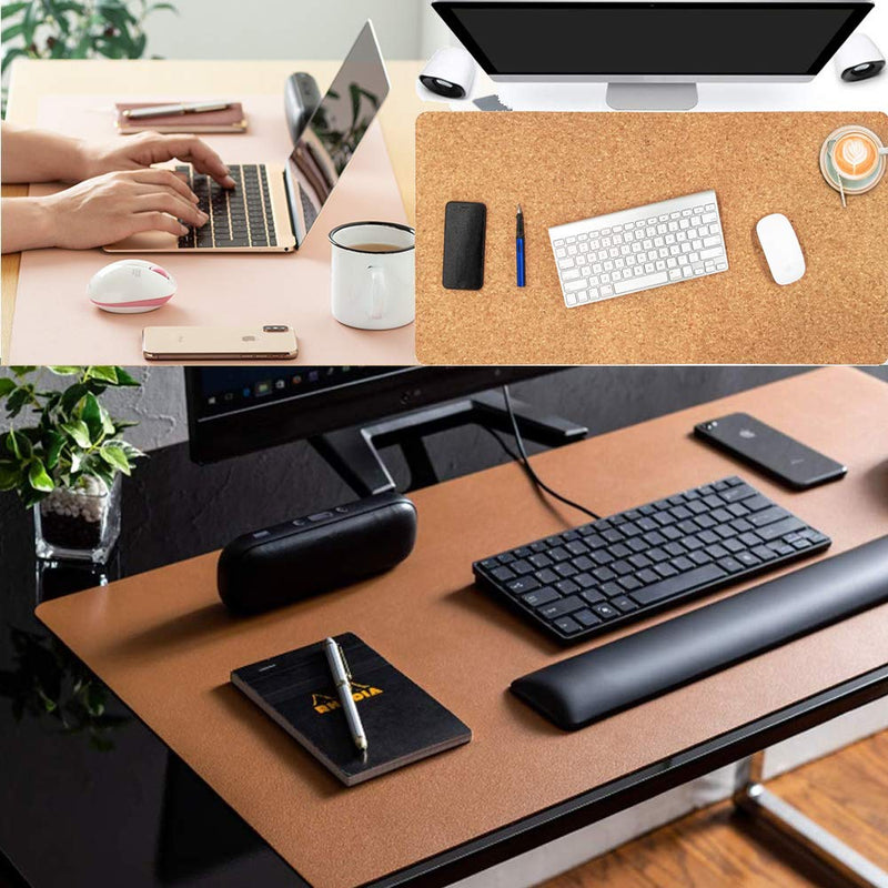 [Australia - AusPower] - Aothia Office Desk Pad, Natural Cork & PU Leather Dual Side Large Mouse Pad, Laptop Desk Table Protector Writing Mat Easy Clean Waterproof for Office Work/Home/Decor (Black,23.6"x13.7") 23.6"x13.7" Black 