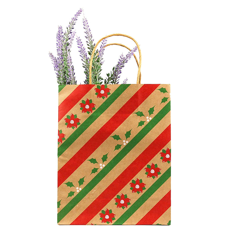 [Australia - AusPower] - Orgrimmar 24 Pcs Christmas Kraft Gift Bags Medium Size Assorted Christmas Prints Kraft Paper Gift Bags Party Favor Bags with Handle 7.3x9.0x3.3 Inches for Shopping Parties Wedding Baby Shower 