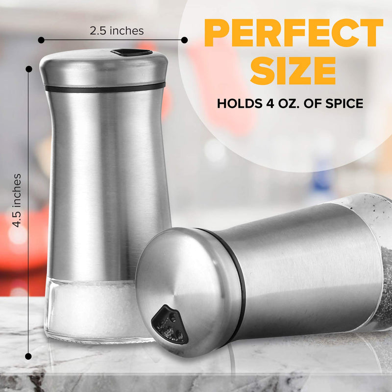 [Australia - AusPower] - Salt and Pepper Shakers set - Spice Dispenser with Adjustable Pour Holes - Stainless Steel & Glass - Set of 2 Bottles By Smart House Inc Silver 