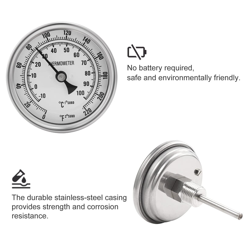 [Australia - AusPower] - Dial Thermometer, Stainless Steel Thermometer for Home Brewing, 1/2 NPT Kettle Thermometer with Lock Nut & O-Ring(3" Face) 