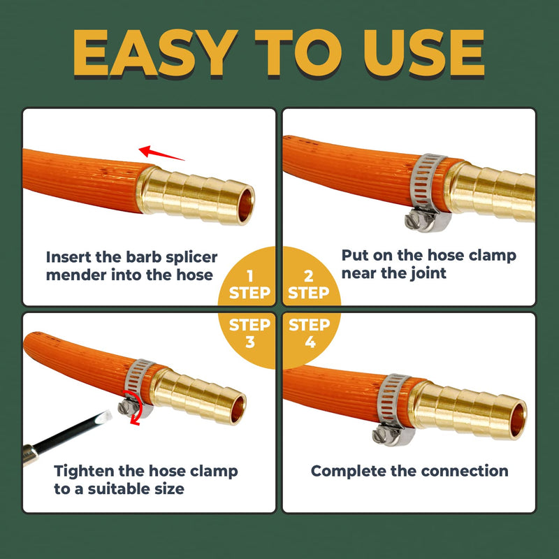 [Australia - AusPower] - LIONMAX Barb Splicer Mender 4 PCS, Brass Barb Union Hose Fittings, 5/16 Inch to 5/16 Inch Barb Hose ID, with 8 Hose Clamps, for Air/Water/Fuel/Oil 