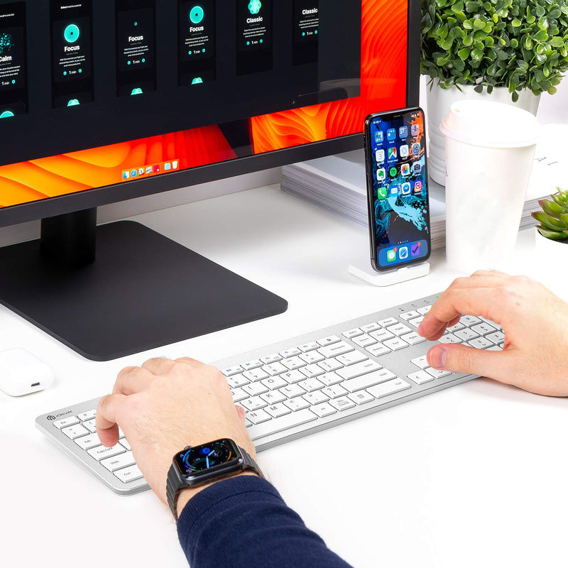 [Australia - AusPower] - iClever GK08 Wireless Keyboard and Mouse - Rechargeable Keyboard Ergonomic Quiet Full Size Design with Number Pad, 2.4G Stable Connection Slim White Keyboard and Mouse for Windows Mac OS Computer Silver 