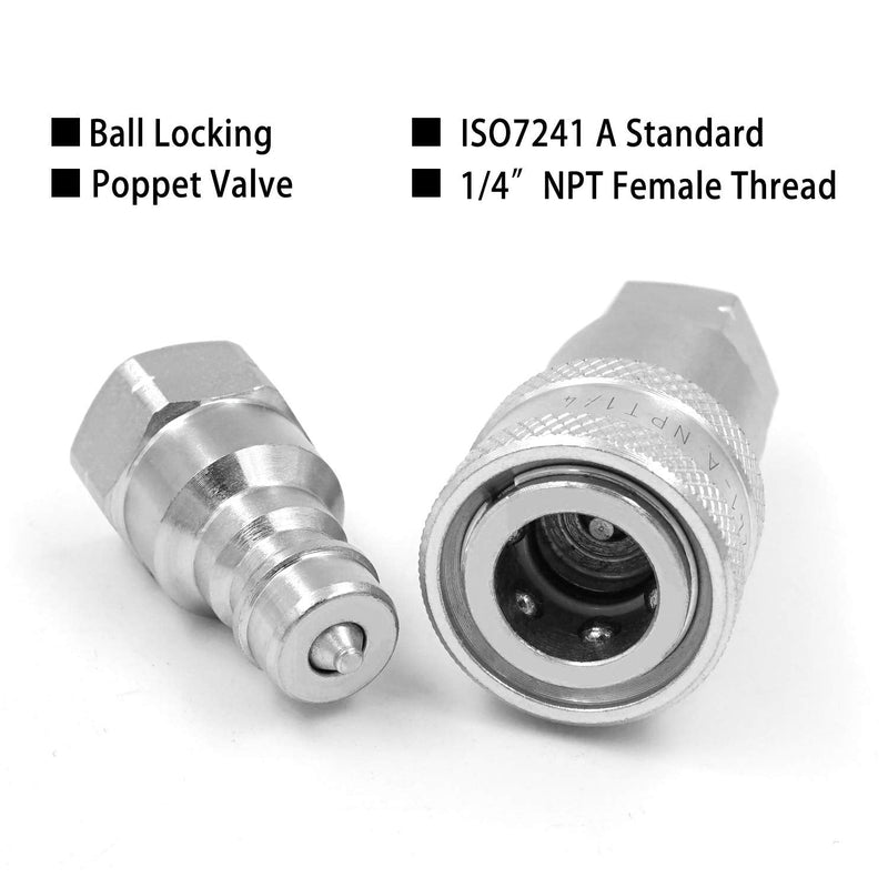 [Australia - AusPower] - 1/4" NPT Thread ISO A Hydraulic Quick Connect Coupling Coupler with Dust Caps 