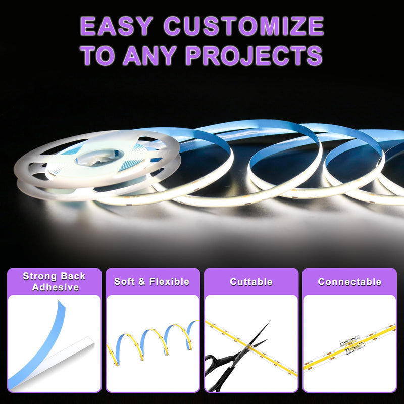 [Australia - AusPower] - MIWISE COB LED Strip 32.8ft/10m,CRI 90+ Natural White 4000K High Lumen Super Bright Flexible DC24V LED Tape Light,for Cabinet Home Office DIY Lighting Projects(Adapter&Controller NOT Included) 4000K-32.8ft/10m 