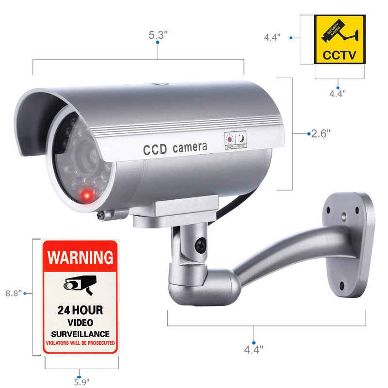 [Australia - AusPower] - IDAODAN Dummy Security Camera, Fake Cameras CCTV Surveillance System with Realistic Simulated LEDs for Home Security + Warning Sticker Outdoor/Indoor Use (2 Pack) 2 Pack 