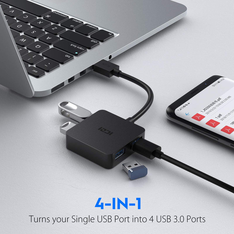 [Australia - AusPower] - ICZI USB 3.0 Hub,USB Splitter with 4-Port USB 3.0 Data Hub Converter Adapter for MacBook, Mac Pro/Mini, iMac, Surface Pro, XPS, Notebook PC, USB Flash Drives and More (Black) USB HUB 