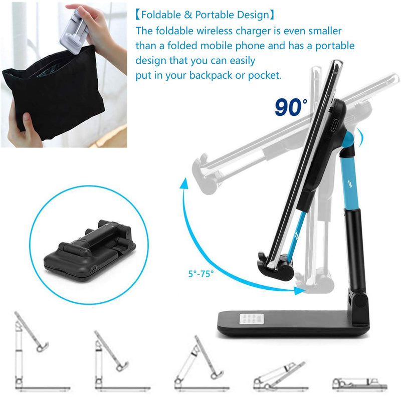 [Australia - AusPower] - Mobile Phone Wireless Charger Stand Angle&Height Adjustable 2 in 1 Foldable Portable Desk Phone Holder Wireless 10W Qi Fast Charging Dock for ipad/iPhone12/11/MAX/XS/XR/X/8,Samsung S20/S10/S9/S8 etc White 