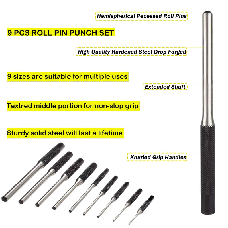 [Australia - AusPower] - Roll Pin Punch Set with Storage Pouch, AOWOSA 12 Piece Steel Removal Tool Kit for Gunsmithing, Automotive, Watch 