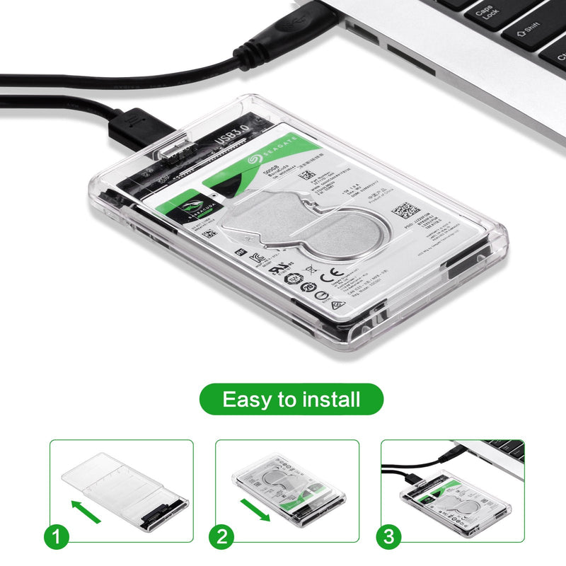 [Australia - AusPower] - 2.5" USB 3.0 Hard Drive Enclosure - Clear External SATA HDD and SSD Case for 7mm/9.5mm Support UASP Tool-Free Design 