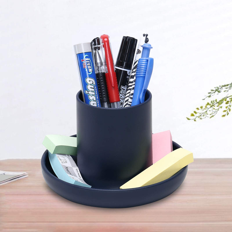 [Australia - AusPower] - MOSISO Desk Organizer Pencil Holders, ABS Multifunctional Desktop Stationery Storage Pen Holder Cosmetic Makeup Brush Organizers with Tray for Office Home School Supplies, Navy Blue 