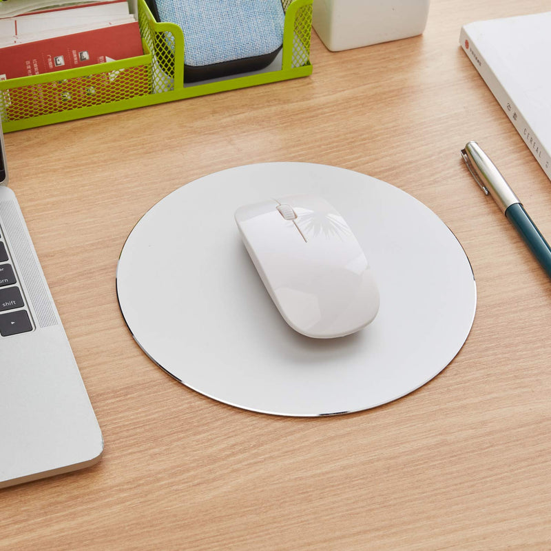 [Australia - AusPower] - DSKKWS Metal Aluminum Mouse Pad, Office Thin Hard Mouse Mat Leather Surface Double Side Precision Silver and Black Mouse Pads for Fast and Accurate Control(Round) Silver Round 