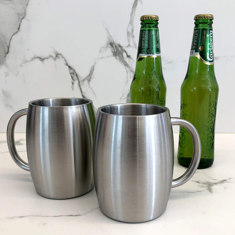 [Australia - AusPower] - Stainless Steel Insulated Coffee Mugs Set of 2 (14oz) – Double Wall Coffee Cups With Spill Resistant Lid & Strong Handle – Shatterproof Cups for Cold Drinks & Hot Beverages - for Indoor & Outdoor Use Stainless Steel 14 oz (pack of 2) 