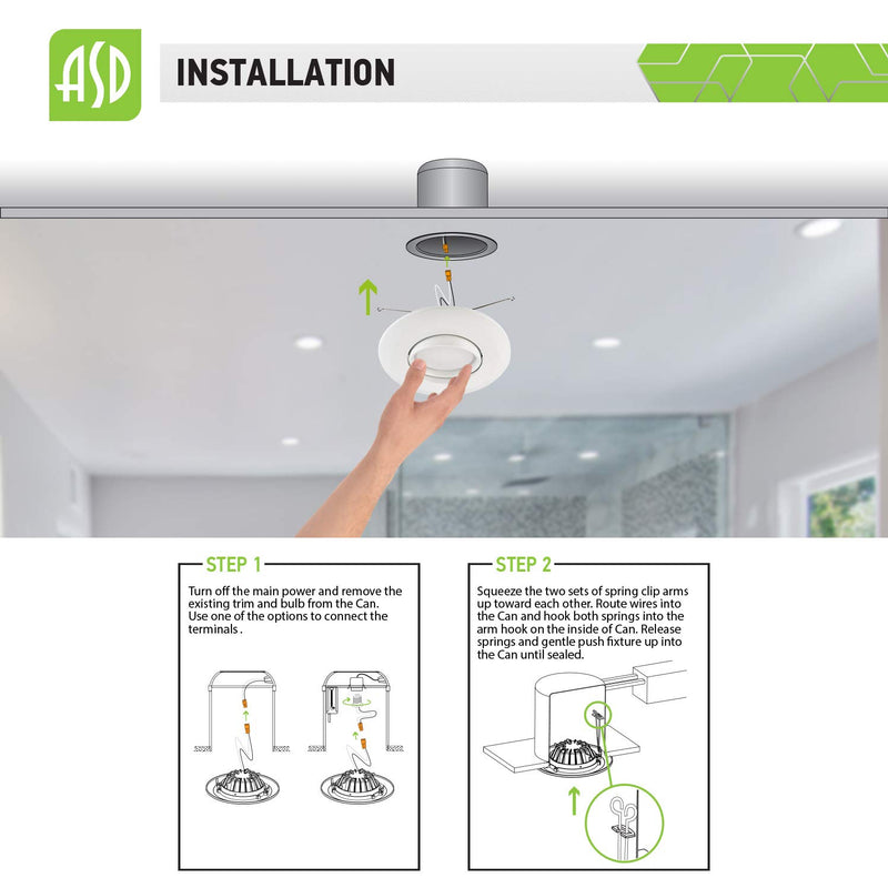 [Australia - AusPower] - ASD LED Recessed Lighting Gimbal 6 Inch - Dimmable - Directional Ceiling Downlight 15W=60W, 1010 Lm, 3000K, CRI 90+ Retrofit Can Light, ETL & Energy Star 3000k (Warm White) 1 Pack 