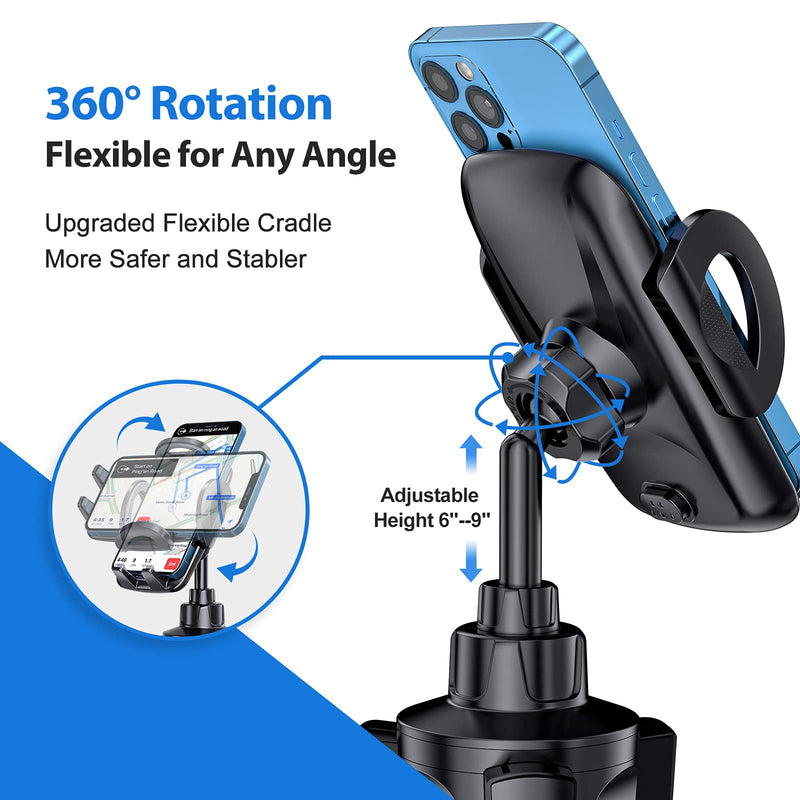 [Australia - AusPower] - Car Cup Holder Phone Mount, Volport Solid Cupholder 360 Degree Rotation Car Bracket Cradle with Adjustable Pole Long Gooseneck, Compatible with iPhone 12 13 Pro Max Mini Samsung Google All Cell Phone 
