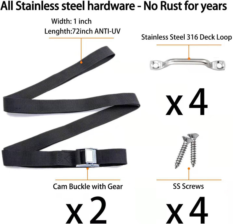 [Australia - AusPower] - Opiytou 78in Battery Tie Down Strap, Battery Box Hold Down Lashing Straps Kit with Stainless Steel Cam Buckle, Stainless Steel Deck Loop Mounts, SS Screws 