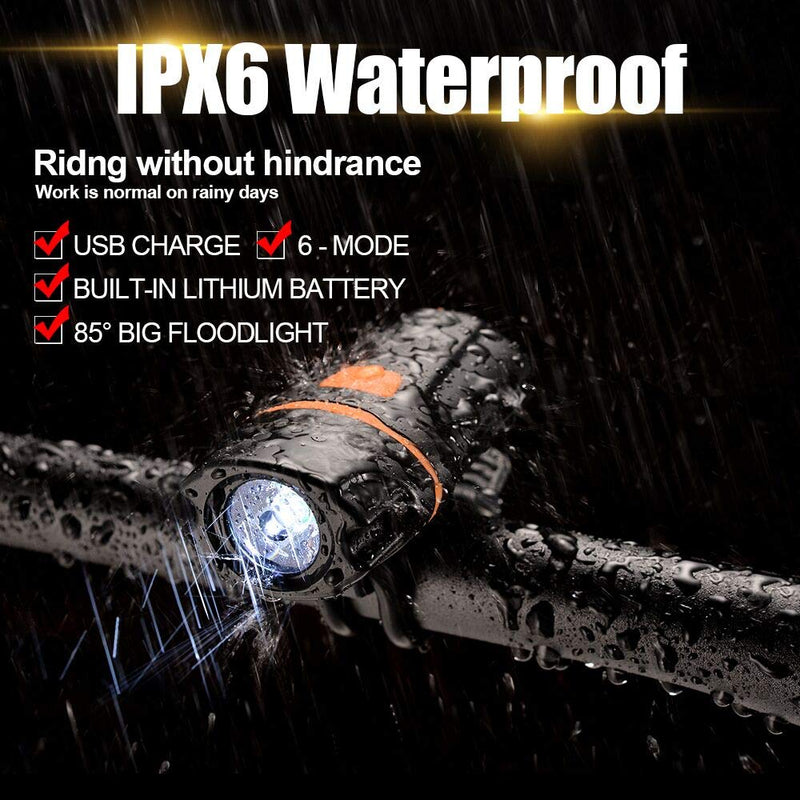 [Australia - AusPower] - Wastou Bike Lights, Super Bright Bike Front Light 1200 Lumen, IPX6 Waterproof 6 Modes Cycling Light Flashlight Torch with USB Rechargeable Tail Light(USB Cable Included) Black 