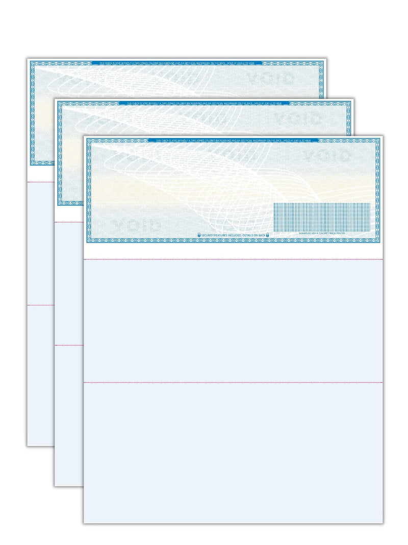 [Australia - AusPower] - Compuchecks 50 High Security Blank Check Stock - Checks on Top Two Perforated Vouchers on Bottom Compatible with QuickBooks, and Laser or Inkjet Printers, Check Paper Weight # 70 - Light Blue Art Deco 