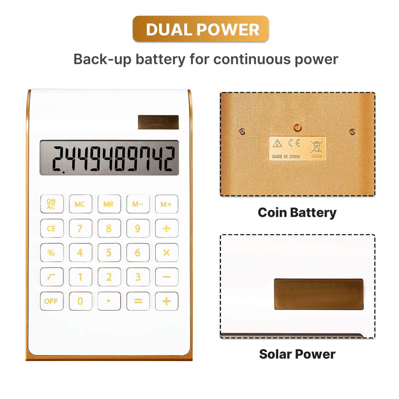 [Australia - AusPower] - 2 Pieces Office Home Calculator Solar Power Calculator Slim Elegant Design Solar Calculator Dual Powered Desktop Calculator Tilted LCD Display for Business Office School, 10 Digits 