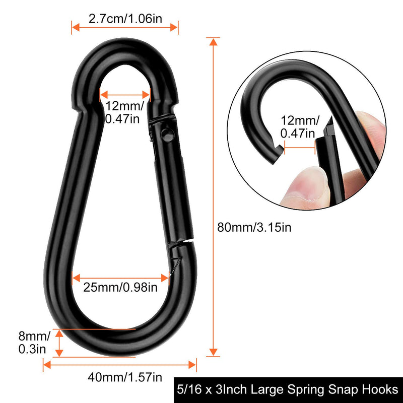 [Australia - AusPower] - 8 Pack Spring Snap Hooks, Heavy Duty Carbon Steel Carabiner Clip, Capacity 500Lbs 5/16”x3” Quick Link Buckle Clip for Camping, Fishing, Hiking M8 Key Chain Carabiner for Swing and Hammock 