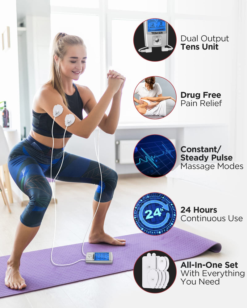 [Australia - AusPower] - TENKER TENS EMS Unit Muscle Stimulator, 24 Modes TENS Machine for Pain Relief & Muscle Strength Rechargeable Electronic Pulse Massager(Not Fit TENKER Square Pads) 