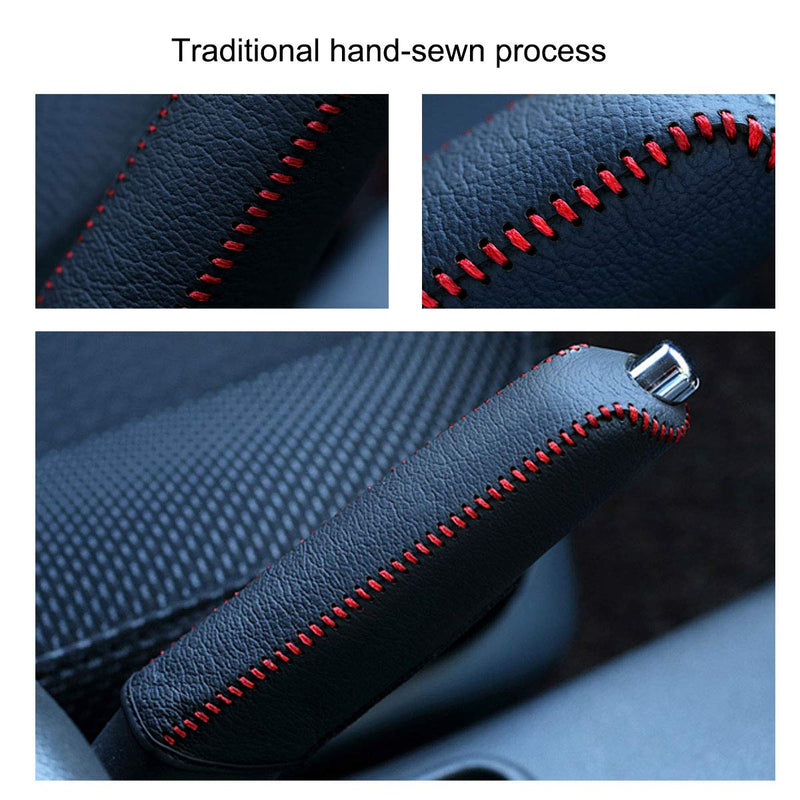 [Australia - AusPower] - NY Civic Black Car Handbrake Cover Genuine Leather Dedicated Side Brake Protective Cover Lever Protective Cover for 2006 2007 2008 2009 2010 2011 Civic Accessories (Red Stitch) 