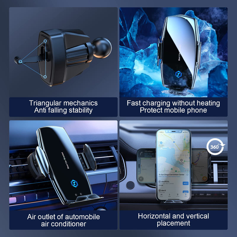 [Australia - AusPower] - Wireless car Charger, 15W Qi Fast Charging auto Clip-on car Vent Mobile Phone Holder, Suitable for iPhone 12 series/11/11 Pro/ 11Pro Max/Xs Max/XS/XR/X/ 8/8P, Samsung S20/S10/ S9 / S8【Black】 