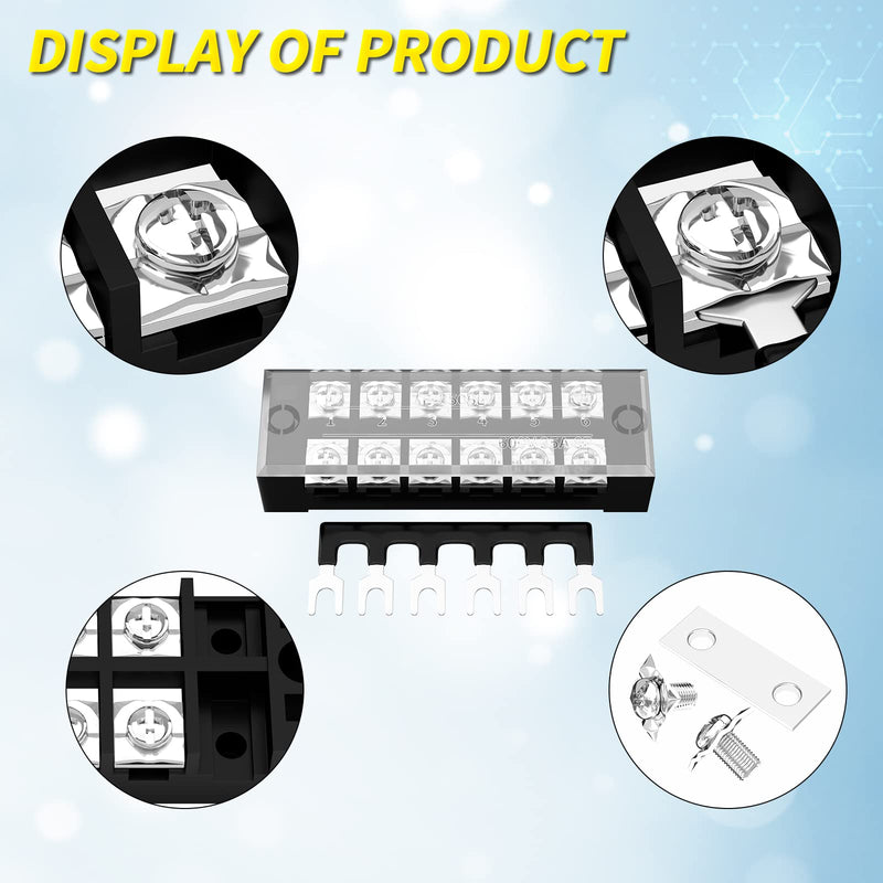 [Australia - AusPower] - Joinfworld 35A Terminal Block 6 Position Screw Terminal Strip Dual Row with Cover & 6 Position Pre-Insulated Terminal Jumper Block -2pcs 