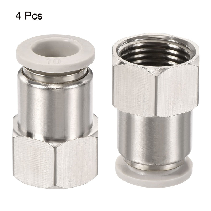 [Australia - AusPower] - MECCANIXITY Push to Connect Fittings 3/8PT Female Thread Fit 10mm Tube OD Nickel-Plated Copper Straight Union Fitting, Pack of 4 