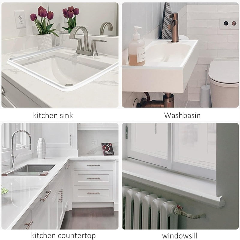 [Australia - AusPower] - Self Adhesive Silicone Waterproof Shower Water Strip Dam Shower Threshold Water Dam Water Barrier for Sink Bathroom and Kitchen Shower Guard Corner Water Retaining Dam Strip (39inch, White) 39inch 