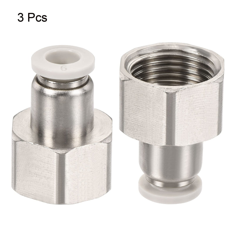 [Australia - AusPower] - MECCANIXITY Push to Connect Fittings 3/8PT Female Thread Fit 6mm Tube OD Nickel-Plated Copper Straight Union Fitting, Pack of 3 